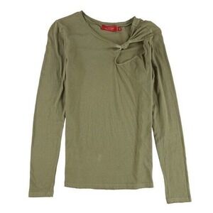 n: Philanthrophy Womens Small T-shirt, tee Olive Green Long Sleeve Peep Neck NEW